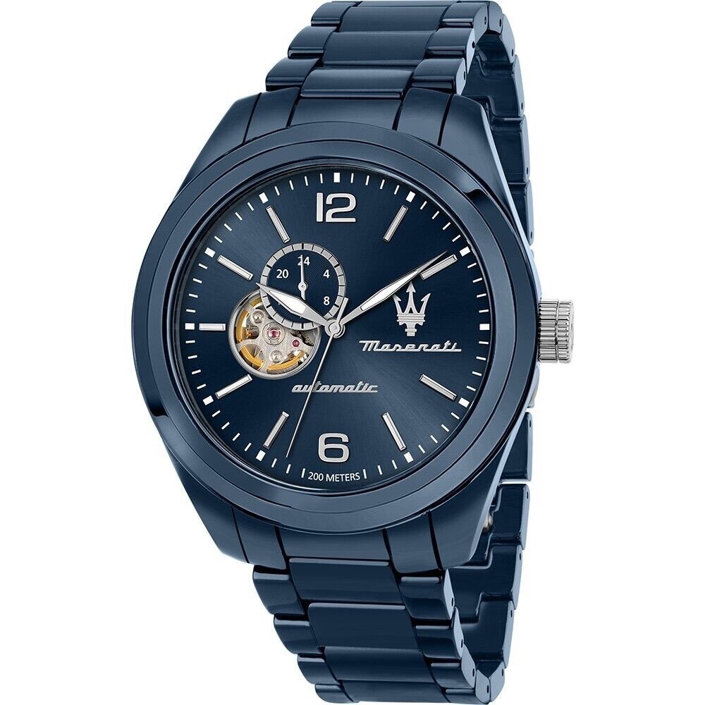 【MASERATI 瑪莎拉蒂】精典寶藍陶瓷機械腕錶R8823150002 46mm 現代鐘錶