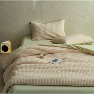 Arvo Home 親膚日系雙色床包被套四件組 親膚裸睡 水洗加工 復古質感 工業風 中性床包組 撞色被套 純棉被單