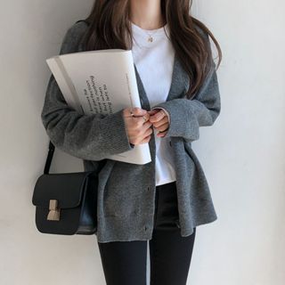 【EM服飾小舖】女裝毛衣 學院風 秋冬新款 韓版 寬鬆 針織衫 慵懶風 外套 保暖外套 開衫外套