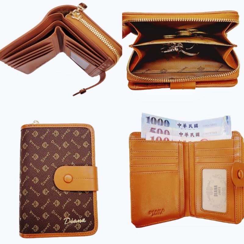 🎀【DIANA JANES】黛安娜皇冠舌扣中夾 超耐磨大拉鍊//牛皮 皮夾 多卡層中夾🚛快速出貨