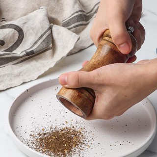 5寸橡膠木胡椒研磨器花椒胡椒瓶手動磨粉器陶瓷磨芯粗細可調節調味料香料佐料快速研磨罐實木胡椒磨廚房用品