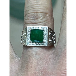 「華翡翠珠寶」18k金豪鑲綠翡翠戒指，A213，裸石8*8mm,有鑑定書,內徑19mm,可調式