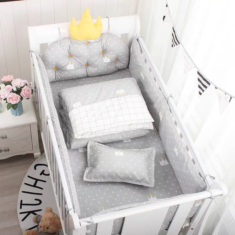 「二手」七件組皇冠靠枕嬰兒床圍床包組 寶寶床上用品 全棉可拆洗