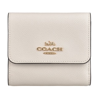 COACH 馬車字母LOGO內裡大花花設計PVC 2卡釦式短夾(粉筆白x粉x多色)