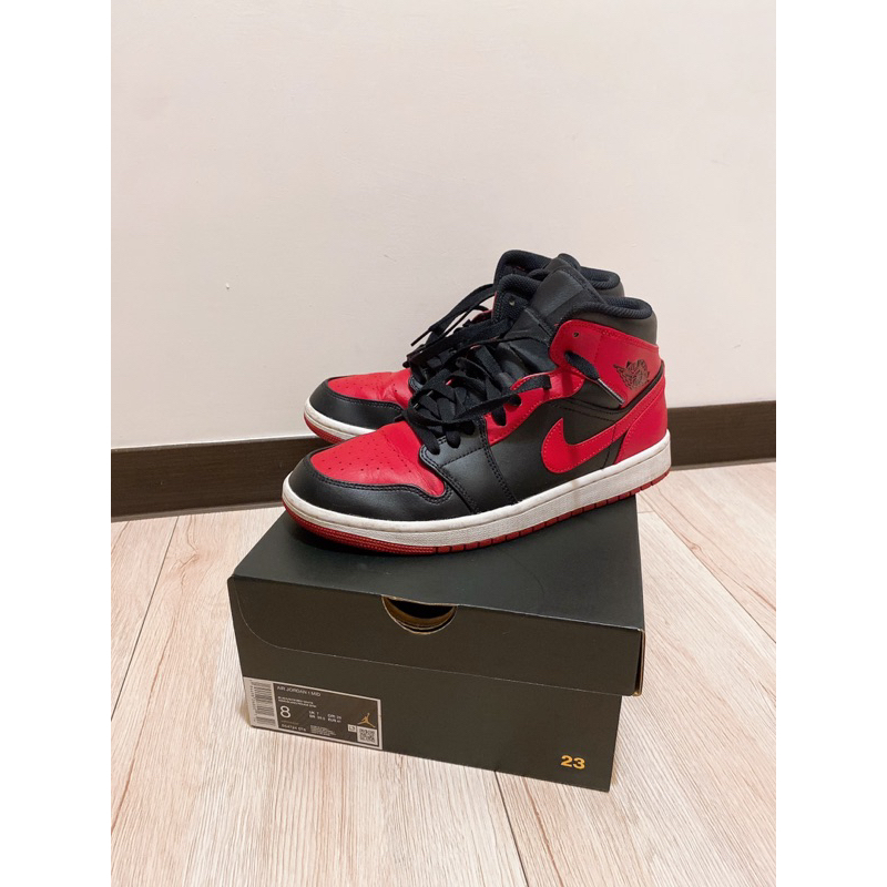 「嚴選良品」air Jordan 1 mid 黑紅 二手 us8 26cm 8成新