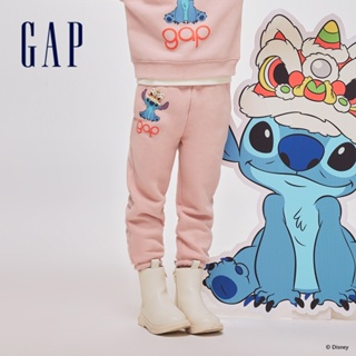 Gap 女幼童裝 Gap x 史迪奇聯名 Logo印花刷毛束口鬆緊棉褲-粉色(888234)