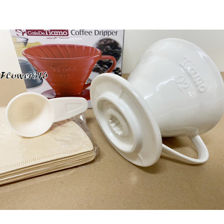 TIAMO V02 陶瓷螺旋紋濾杯組 附量匙/濾紙 白色 咖啡濾杯 咖啡濾器 2~4人用