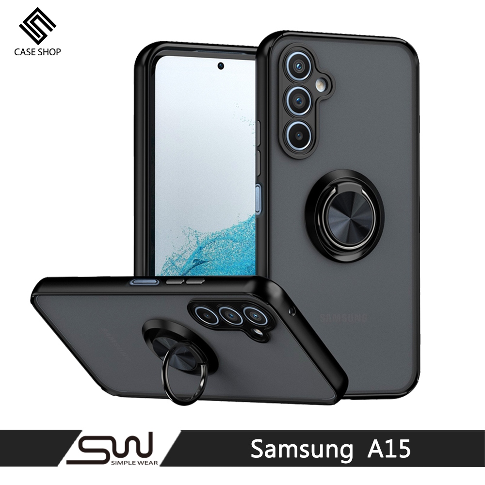 CASE SHOP Samsung A15 指環支架站立保護殼-黑