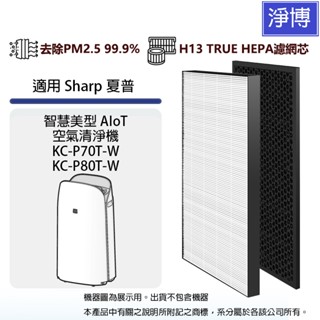 適用 Sharp夏普KC-P70T-W KC-P70TW KC-P80T-W智慧美型AIoT空氣清淨機HEPA替換濾網