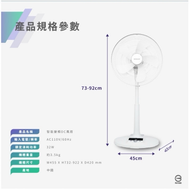 禾聯 16吋智能省電變頻DC直流風扇 HDF-16AH550限宅配