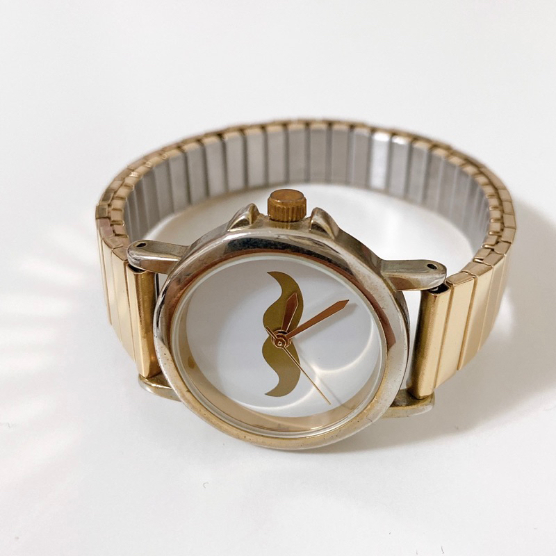 ASOS鬍子造型金錶手錶彈簧伸縮錶帶