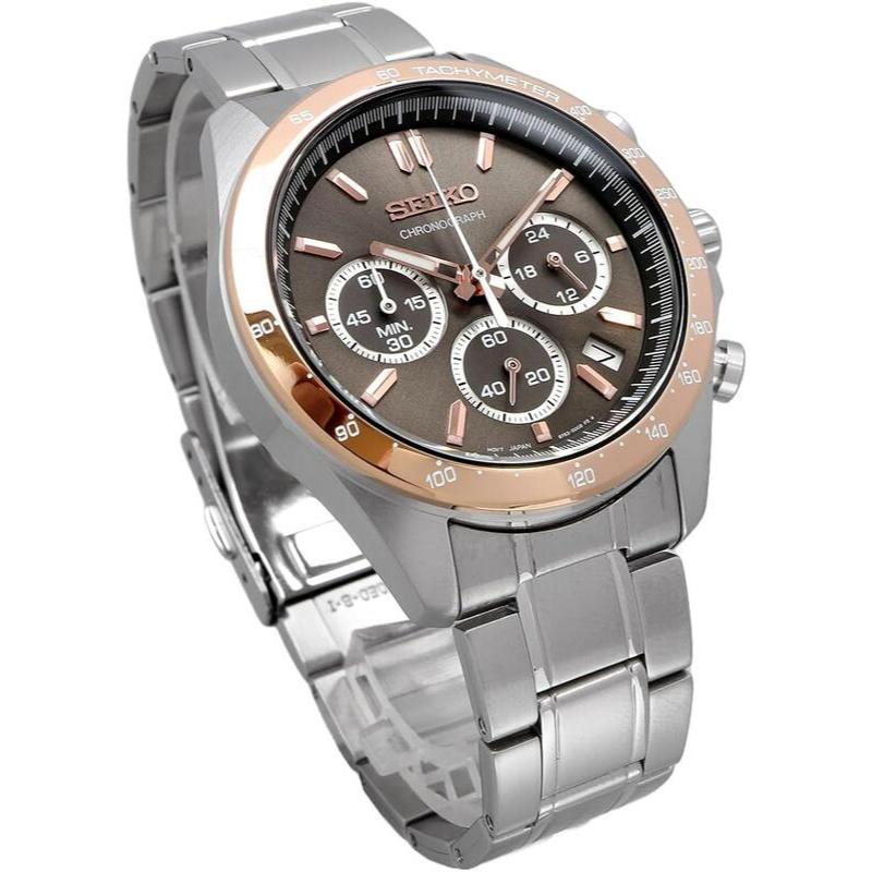 【金台鐘錶】SEIKO 精工SBTR026 (附原廠盒) 防水100米 不鏽鋼錶帶三眼計時男錶 玫瑰金 40mm