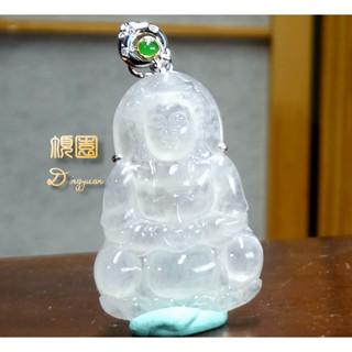 ＊頂園翡翠＊《木拿泛光冰玻璃種白翡翡翠「觀音」帝王綠翡翠緬甸玉18K金鑽墜》保證A貨