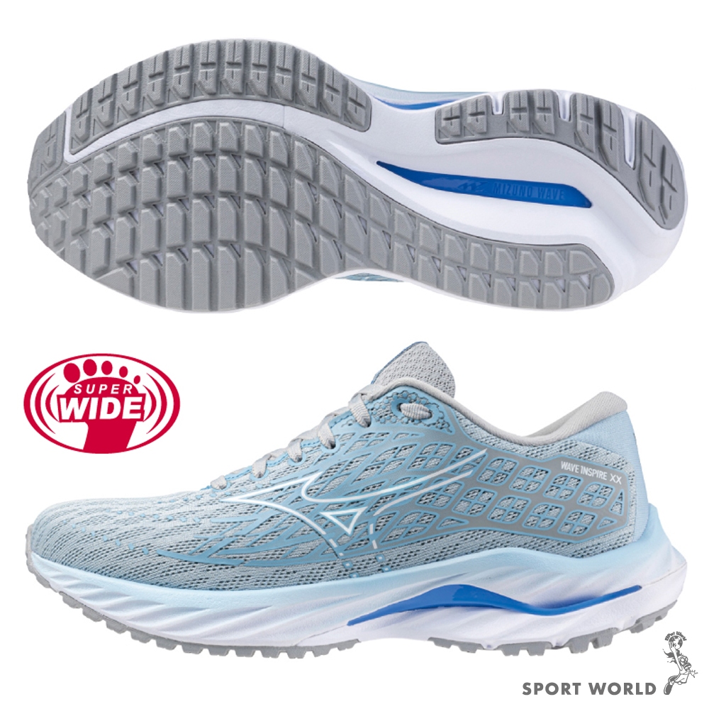 Mizuno 美津濃 女鞋 慢跑鞋 WAVE INSPIRE 20 4E超寬楦 灰藍【運動世界】J1GD244625
