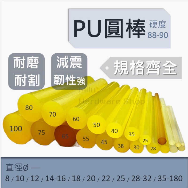 【咪嚕五金】現貨 PU圓棒 Ø8mm~180mm 長300mm/500mm PU實心棒 優力膠棒 耐磨 耐割 耐衝