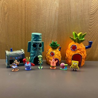 海綿寶寶系列【小蝸 海綿寶寶 蟹老闆 派大星 珊迪 章魚哥 鳳梨屋 海之霸 蟹堡王】水族飾品 擺件