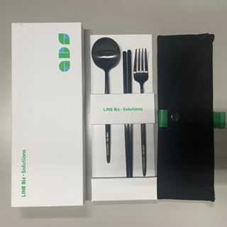 LINE不鏽鋼環保餐具／霧面黑色／湯匙叉子筷子