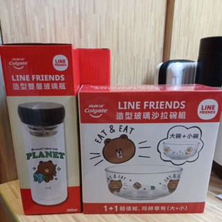 line friends 造型雙層 玻璃瓶 造型 玻璃 沙拉碗組（大碗+小碗）