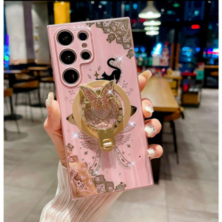 魔法夜貓 蝴蝶旋轉支架 磁吸無線充 手機殼 適用 三星Galaxy S23 S24 S25 EDGE Ultra 防摔殼
