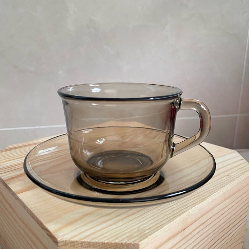 「一個人的咖啡杯」☕️早期法國Arcoroc茶色咖啡杯盤組