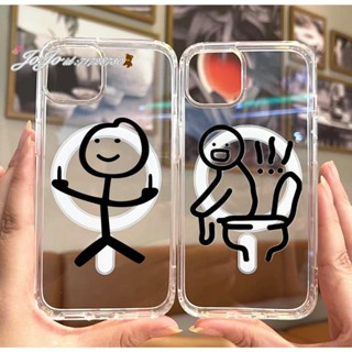 ins火柴人 簡約小圖 磁吸殼iphone 15 14 13 12 11 pro max 手機殼 防摔 情侶 透明保護殼