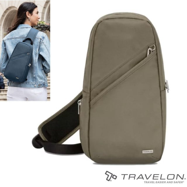 【美國 Travelon】防盜斜背包 5L Classic/單肩包 胸包 腰包/RFID識別_橄欖綠_TL-42887