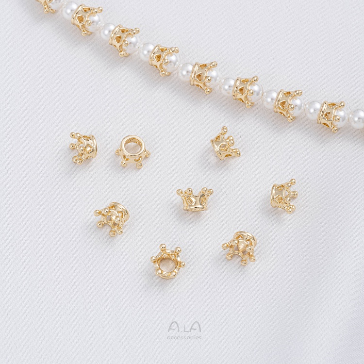 宏雲Hongyun-Ala-- 14K包金保色小皇冠珠托隔珠配件diy手工串珍珠手鍊項鍊首飾品材料