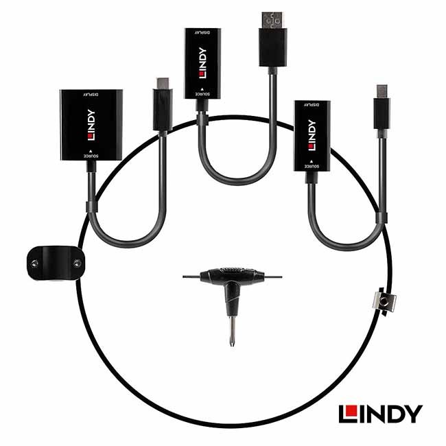 LINDY 林帝 38304 Type-C MINIDP &amp; DP 轉 HDMI 鎖線式轉接器組 DisplayPort
