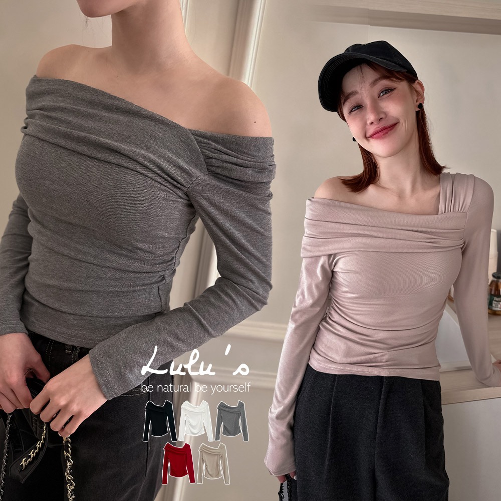 LULUS/兩穿氣質抓皺上衣５色【A01230834】露肩 斜肩平口 240118