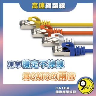 【9AM】CAT6A 高速網路線 10Gbps 30公分~5米 純銅 RJ45 極速 網路線 安全 品質保 ZA0052