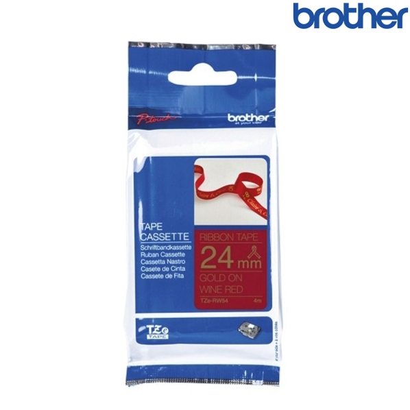 Brother兄弟 TZe-RW54 酒紅底金字 標籤帶 絲質緞帶系列 (寬度24mm) 標籤緞帶 色帶