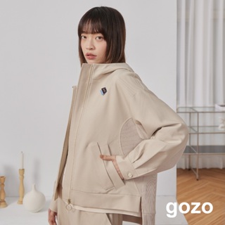 【gozo】雙口袋異材質造型連帽夾克(黑色/卡其_F) | 女裝 圓領 休閒