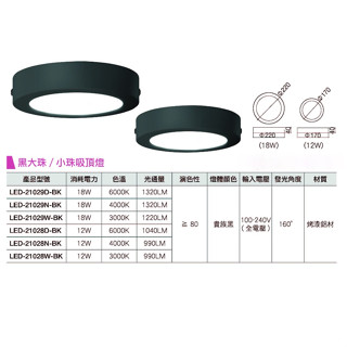 當日出貨 舞光 超薄型 LED 黑大珠/黑小珠吸頂燈(整組含光源全電壓)2種瓦數尺寸可選