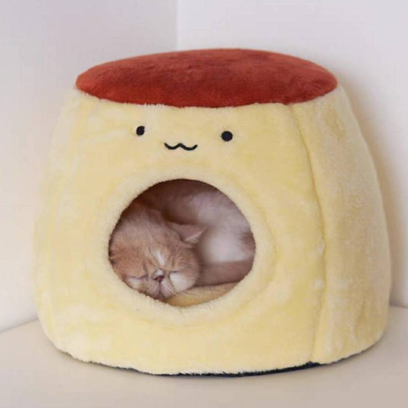 台灣現貨 布丁 造型 毛絨寵物窩 貓窩 寵物睡窩 暖窩 絨毛 睡窩 睡墊 狗窩 可拆洗 睡床 保暖 PURROOM