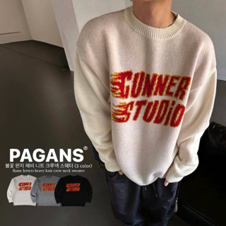 【PAGANS STORE】 韓國 街頭 CONNER 火焰 字母 標語 重磅 針織 長袖 毛衣 (3 color)