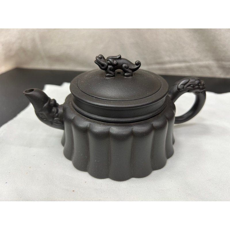 古董收藏-老黑鐵砂貔貅茶壺