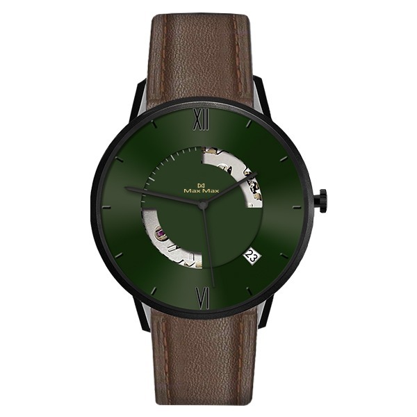 []錶子$行頭[] Max Max 錐形斜面盤 簡約質感 日本機芯 機械腕錶-真皮革/綠面黑 - (MAS7041-6)