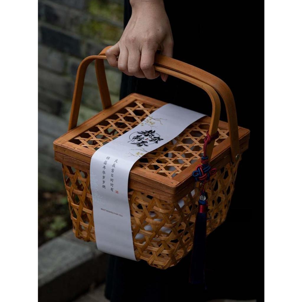 純手工編竹籃子年貨筐簍DIY特色日式包裝 年糕臘肉香腸餅創意禮盒