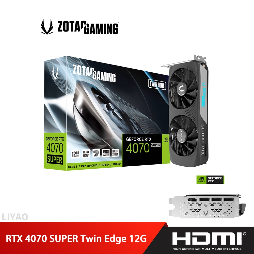 ZOTAC 索泰 RTX 4070 SUPER Twin Edge 12G 顯示卡 (ZT-D40720E-10M)