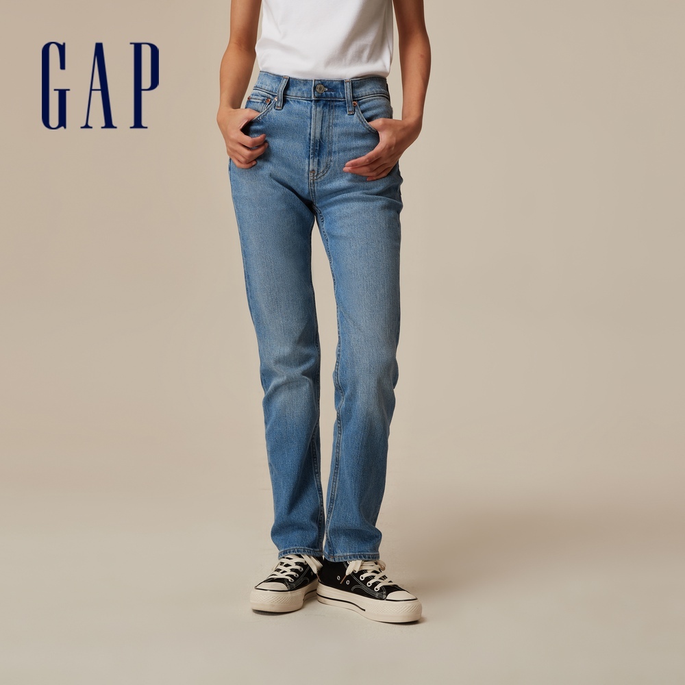 Gap 女裝 高腰直筒牛仔褲-淺藍色(728822)