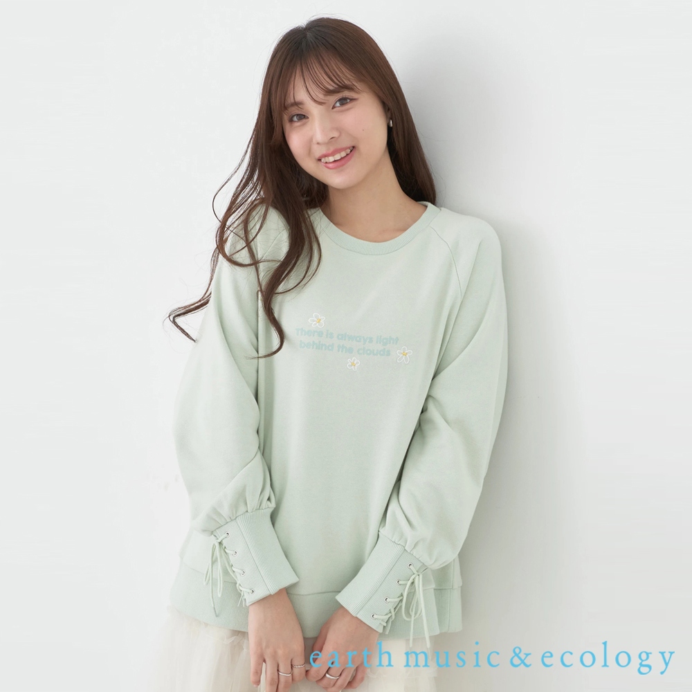 earth music&amp;ecology 標語小花刺繡袖口繫帶設計長袖T恤(1L41L1C0600)