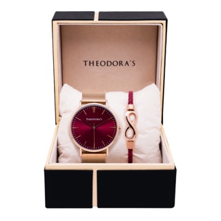 【THEODORA'S】手錶手鍊1+1禮盒-女款 Hera 手錶 酒紅面【希奧朵拉】
