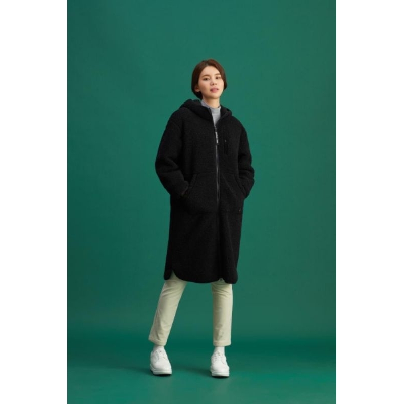 韓國品牌Hazzys蓬鬆抓毛Q毛黑色保暖長版拉鍊大外套95號