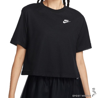 Nike 女裝 短袖上衣 短版 雙層網狀 刺繡 黑【運動世界】FB8353-010