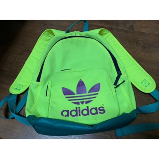 正品 Adidas 愛迪達 三葉草 OG款式 螢光黃+湖水綠 拼接撞色後背包 運動休閒 隨身便攜