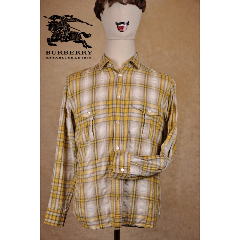 BURBERRY二手正品日本製薄款黃色格子長袖春夏季襯衫尺寸L碼  F箱B338