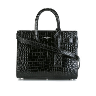 全新 YSL Saint Laurent Sac De Jour Nano 鱷魚壓花亮面小牛皮兩用風琴包(黑色)售出