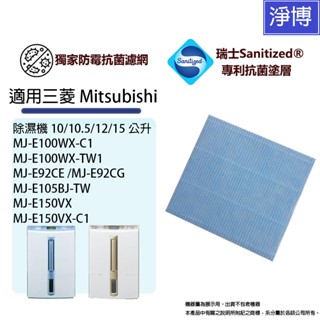 適用三菱 Mitsubishi 除濕機MJ-E100WX E92CE E92CG E92CJ抑菌防黴除臭PM2.5濾網