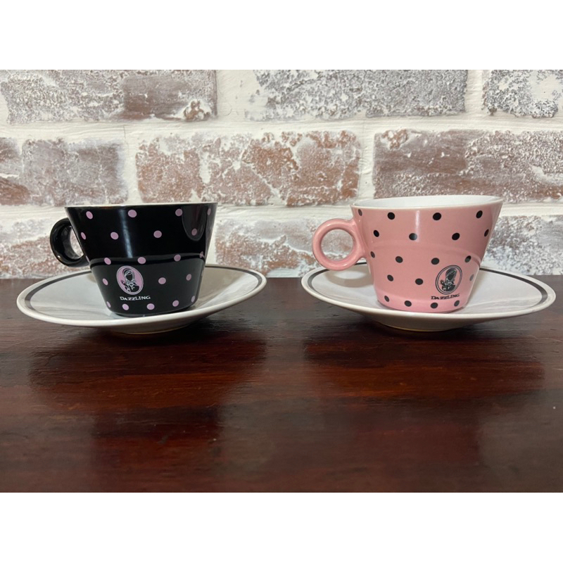 二手 拆擺 少用 全家 Lets Cafe DAZZLING 華麗午茶組,黑色+粉紅色杯盤組2款合售