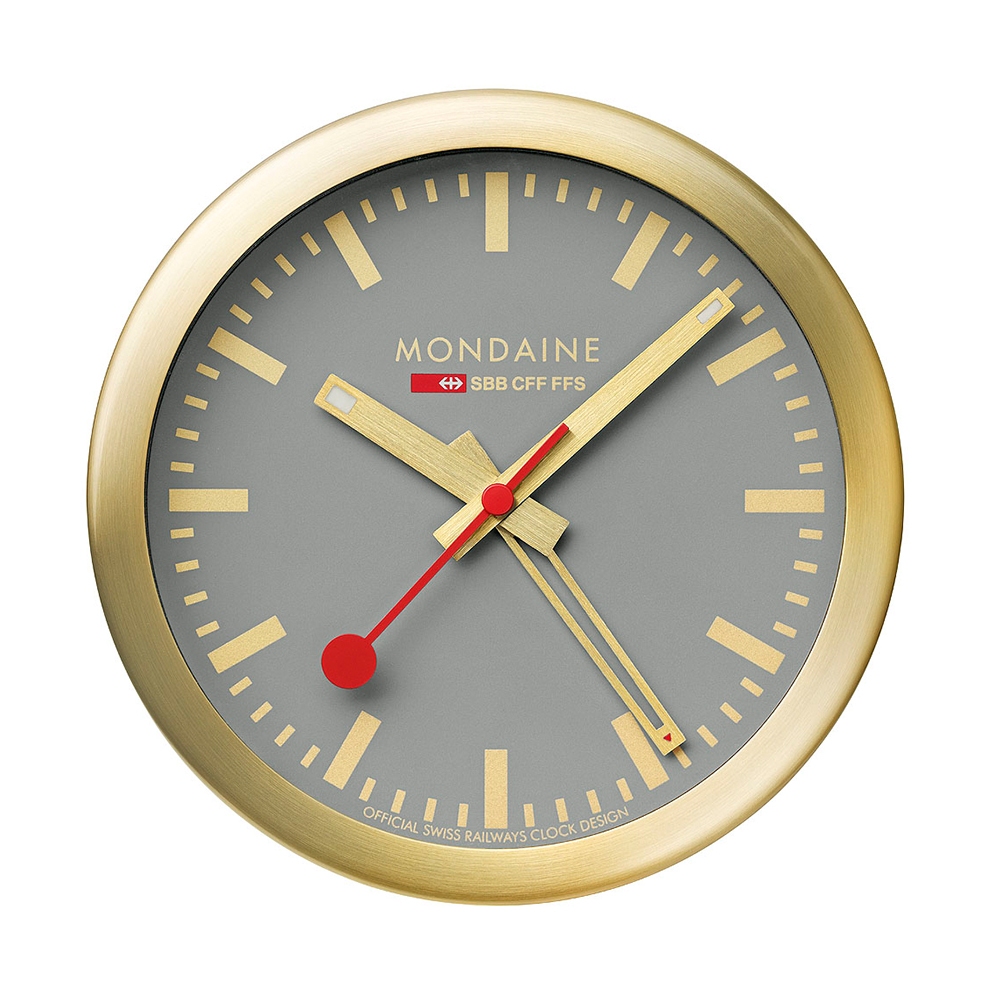 Mondaine 瑞士國鐵12.5cm兩用鬧鐘(金框)  大地灰